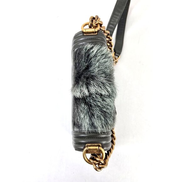 Chanel Small Boy Flap Quilted Goat Hair Gray Leather Shoulder Bag RARE - Picture 14 of 16